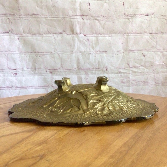 Vintage Goofus Glass Reverse Painted Gold with Red Roses Footed Glass Bowl - Picture 6 of 7